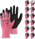 KAYGO Work Gloves for Men and Women,12 Pairs Seamless Knit PU Coated Safety Gloves, with Smooth Grip on Palm and Fingers, Ideal for Light Warehouse, Manufacturing, Gardening, KG11P (M,Pink)