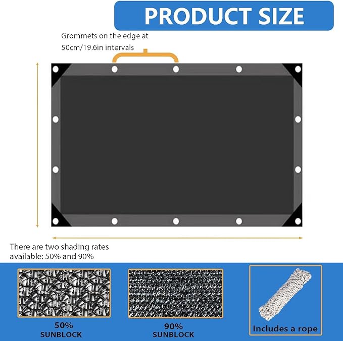 AHWEKR 90% Shade Cloth,2.5x5ft Tear Resistant Sun Shade Net with Reinforced Grommet,Durable Garden Shade Tarp Cover for Greenhouse,Plant Cover, Chicken Coop,Patio and Pergola,Black