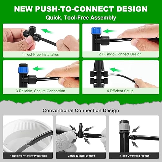 1/4 Inch Adjustable Drip Irrigation Emitters, Push-in 360° Drip Emitters for 1/4" Tubing, Adjustable Flow Watering Drippers for Garden & Greenhouse, 18 Pack