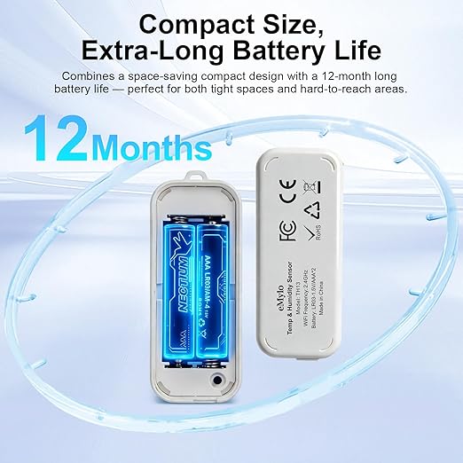 eMylo WiFi Thermometer Hygrometer, Smart Indoor Humidity Monitor for Room, IP65 Waterproof Digital Temperature Sensor with App Notification, Free Data Storage Export, Compatible with Alexa/Google Home