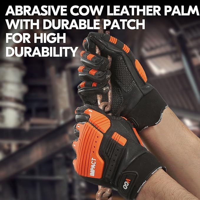 Vgo...…1Pair Leather Heavy Duty Work Gloves,Mechanics Gloves,Water Resistant,Impact Resistant,Anti-Vibration(CA7722WR)