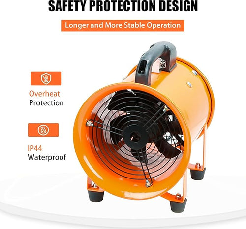 12-Inch High-Velocity Portable Utility Blower Fan, Industrial Exhaust Fan with 33ft Flexible Duct Hose, 3150 RPM Low-Noise Ventilator for Basements, Workshops, Warehouses, and Confined Spaces