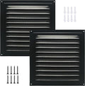 2pcs Attic Vent Soffit Vent Aluminum Wall Vent Metal Shed Vent Square Vent Louver Vent Grille with Built-in Insect Screen for Exterior Door House Attic Garage Ceiling (Black 6" x 6"-2 Pack)