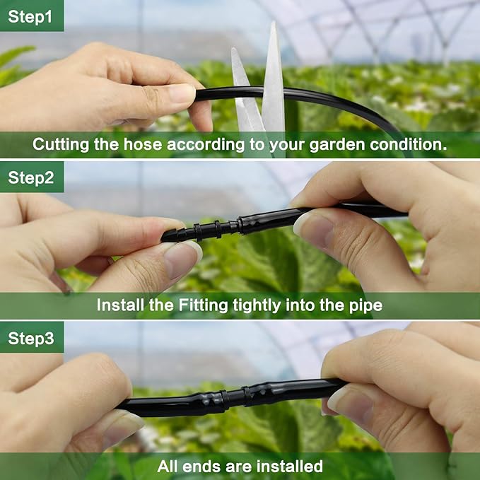 Drip Irrigation Coupling Fittings-110 Pieces Couplers for 1/4” Tubing,Barbed Connectors for Drip or Sprinkler Systems
