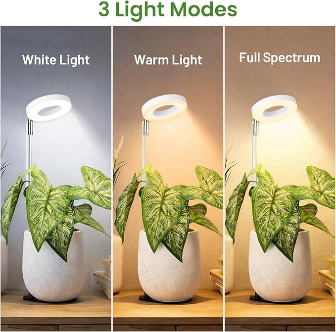 LBW Grow Light for Indoor Plants, Height Adjustable Plant Grow Lamp with Auto On/Off Timer 6/8/12/16H, 3 Colors,5 Dimmable Brightness, for Small Plants, White, 5 Packs