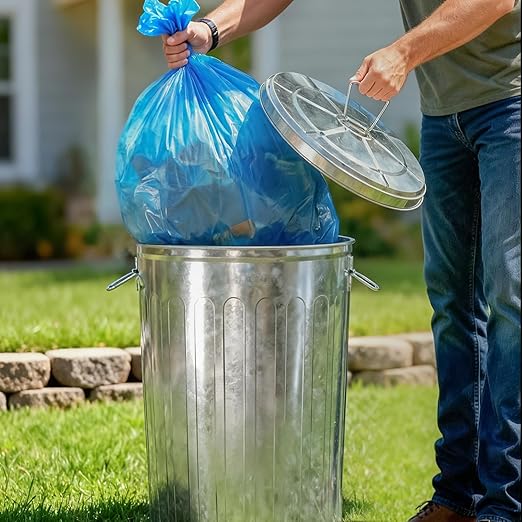 Plexon 20 Gallon Metal Trash Can with Lid Outdoor Large Trash Bin Galvanized Steel Garbage Can for Farm Garage Patio Ash Bucket Bird Seed Storage Can Heavy Duty Round Container, 6 Pack