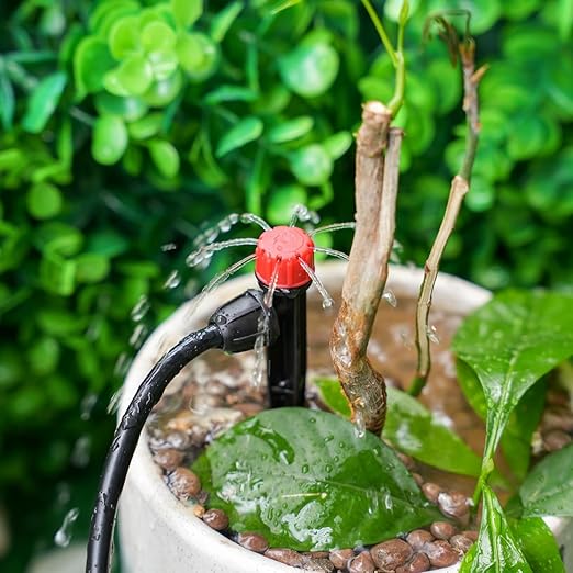 RedChili 10 Pieces Drip Emitters for 1/4" Drip Irrigation Tubing, Adjustable 360 Degree Stream Drip Emitters with Stake 360° Full Circle 8 Hole Stream Emitters Garden Two Way Irrigation Micro Drippers