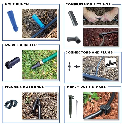 BlueBarrel™ Gravity-Fed Drip Irrigation Kit with Inline Emitters: No-Pressure/Low-Pressure Irrigation for Rain Barrels, Rain Tanks, & Cisterns. Made in USA; Instructions & Videos Included