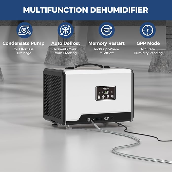 ALORAIR 120 PPD Commercial Dehumidifier with Pump, Crawl Space Dehumidifier for Up to 1,500 Sq. Ft., Portable Industrial Water Damage Unit for Basement, Home, Garage, Attic, 5-Year Limited Warranty