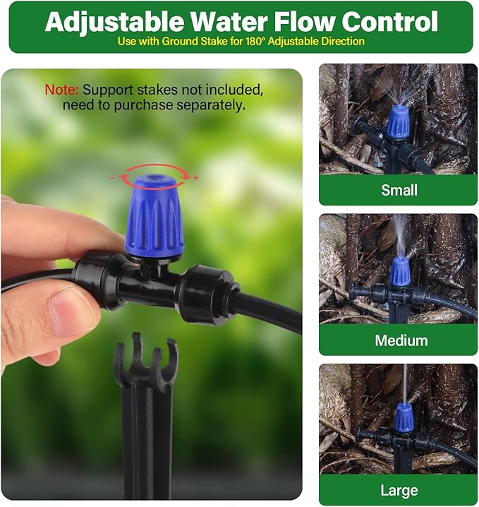 Kalolary 30Pcs Push-to-Fit Drip Irrigation Spray Emitters for 1/4" Tubing,Three-Way Adjustable Atomizing Nozzle Micro Irrigation Dripper Sprinklers with 6PCS End Plugs for Irrigation System(Blue)