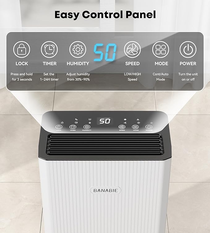2500 Sq.Ft Dehumidifier for Basement, 32 Pint Dehumidifiers for Home with Drain Hose, Ultra Quiet 32dB, Smart Humidity Control, 24H Timer, Energy Efficient, Portable for Bedroom, Bathroom, RV