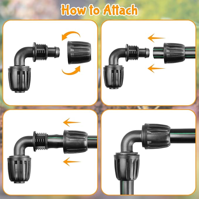 Gardrip Drip Irrigation Fittings for 1/2 Inch Drip Tubing (1/2" ID x 0.65" OD)：1/2'' Drip Line 90 Degree Elbows Anti-drop Locked Nut Barbed Elbow Connectors Garden Irrigation System Parts (10 Pack)