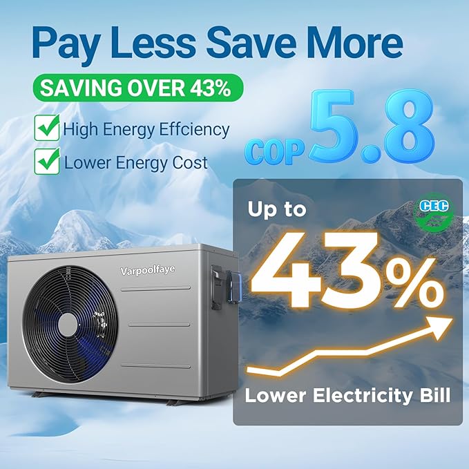 30000 BTU Swimming Pool Heater Pump Pool Heater for Above Ground Pool 120V 8000 Gallon Inground Pool Heater Spa Heating or Cooling WiFi Control Schedule