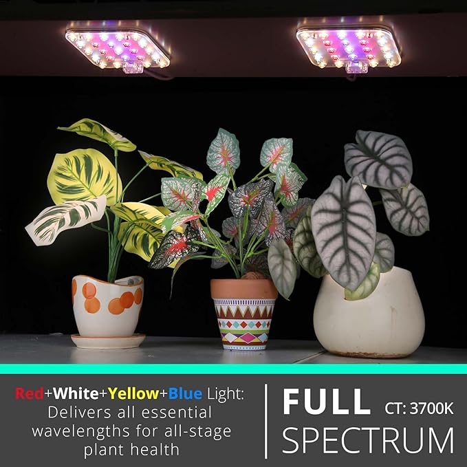 DOMMIA Full Spectrum LED Grow Light for Indoor Plants, 2 Panels 10W with 6/12/16h Timer Dimmable Plant Lights for Flower Veg Plant Growth USB, Pinkish White, 2-Pack