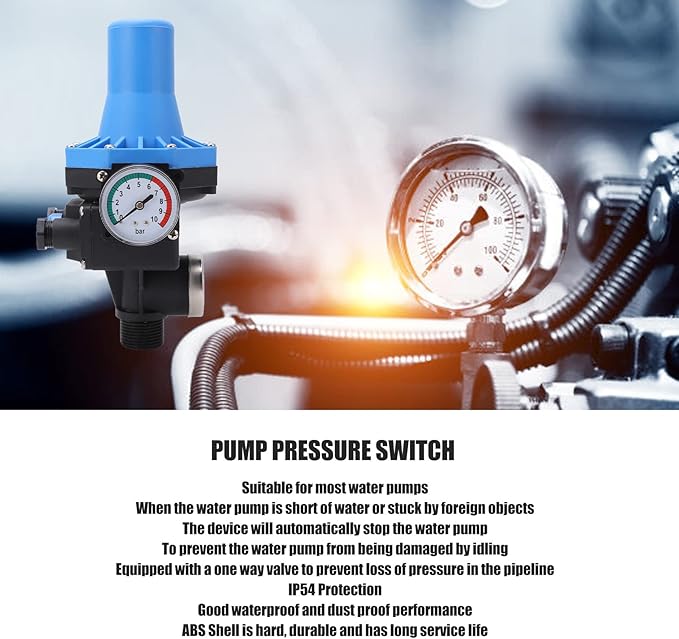Automatic Start Stop Water Pump Pressure Switch, Waterproof Water Pump Pressure Controller with Single Way Valve for Electric Control Switch 110V-120V (0.75KW)