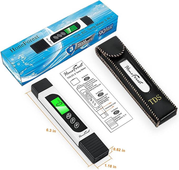HoneForest TDS Meter, Digital Water Tester - Accurate and Reliable, Measures TDS, EC & Temperature (°F/°C), 0-9990ppm, Water Test Meter for Drinking Water, RO/DI System, Aquariums, etc