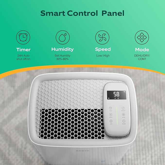 80 Pints Energy Star Dehumidifier, 5500 Sq.Ft Dehumidifier for Basement and Home, Large Room Dehumidifiers with Drain Hose & Water Tank, 24H Timer, Auto Defrost, Dry Clothes, White