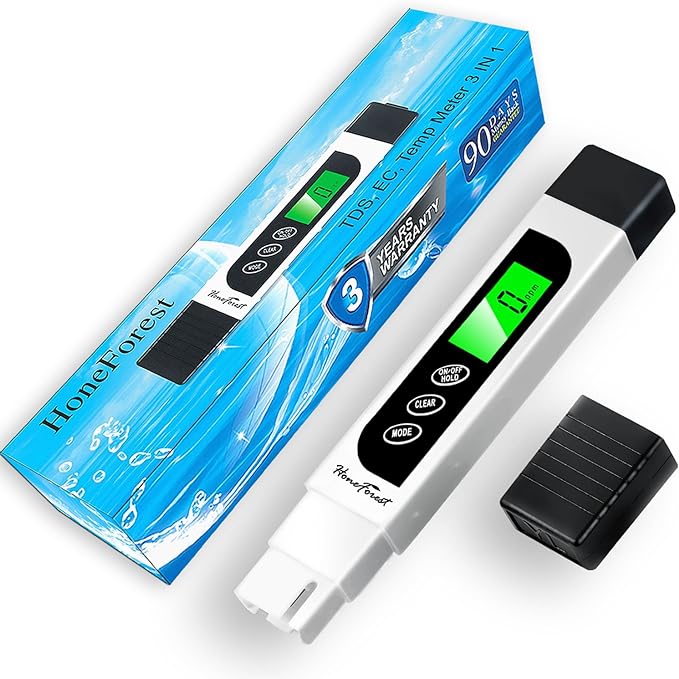 HoneForest TDS Meter, Digital Water Tester - Accurate and Reliable, Measures TDS, EC & Temperature (°F/°C), 0-9990ppm, Water Test Meter for Drinking Water, RO/DI System, Aquariums, etc