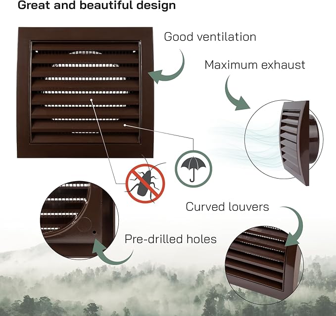Vent Systems 4” Inch Brown Plastic Soffit Vent Cover – Heavy-Duty Louvered Exterior Dryer Vent Cover with Protective Mesh Screen – HVAC Exhaust Grille for Bathroom, Dryer, Garage