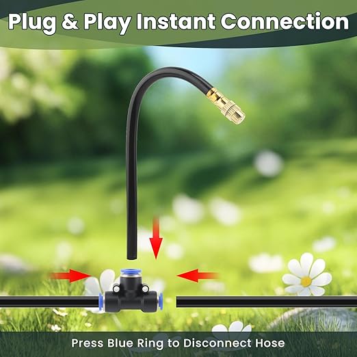 Automatic Drip Irrigation Kits - Garden Watering System with 360° Bendable Spray Adjustable Copper Atomizing Nozzles for Yard, Lawn, Raised Bed, Greenhouse, Potted Plants (24 Nozzles, 100FT Hose)