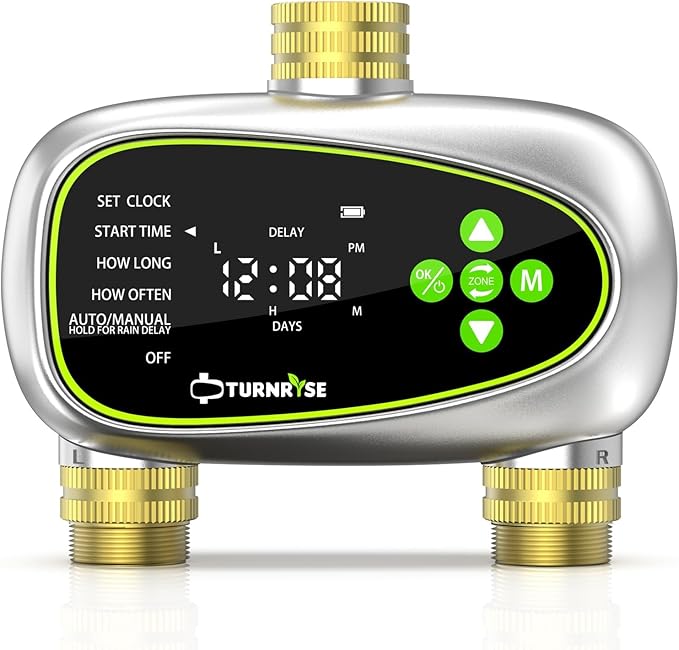 Water Timer for Garden Hose - 2 Zone Sprinkler Controller with Brass Inlet Programmable Hose Timer, Automatic Drip Irrigation System for Yard Lawn Greenhouse