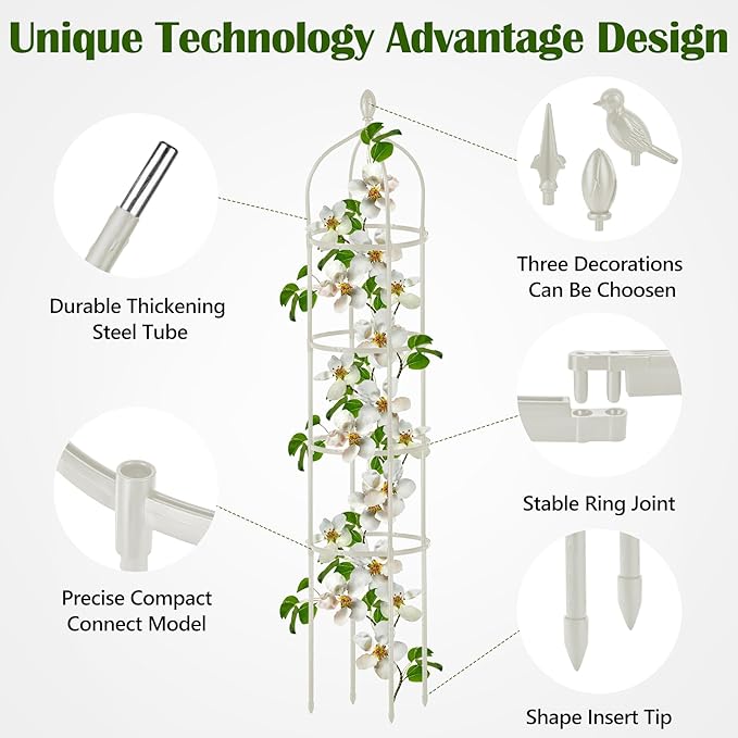 Garden Obelisk Trellis for Climbing Plants Outdoor 6 Ft Rose Bush Round Trellis for Pots Rustproof Metal Pipe with Plastic Coated Plant Flower Trellises for Clematis Vine Jasmine Support