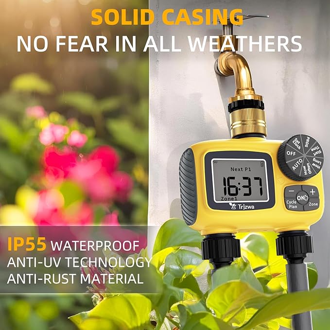 Sprinkler Timer Outdoor with Brass Swivel Water Timer for Garden Hose 2 Zone Programmable/Rain Delay/Manual/Automatic Irrigation Controller-Sprinkler System for Garden/Lawn/Yard/Pool
