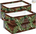 Farmhouse Green Garland Storage Bins Cubes Waterproof Cloth Storage Basket,Spring Black Plaid Wood Grain Foldable Storage Bags for Shelf Clothes Storages Organizers with Handles 15x11x9.5 in 2PCS