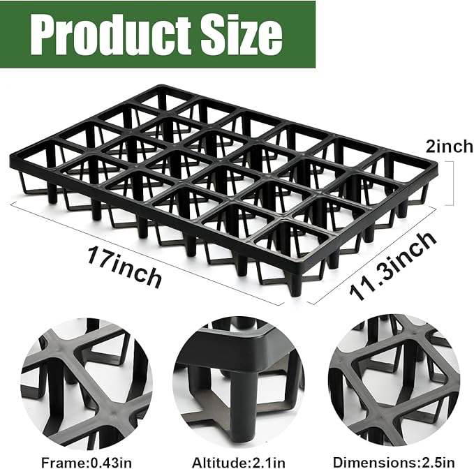 RooTrimmer 24 Cell Nursery Pots Trays (17"x11"x2") with Plastic Flat Seed Starter Trays, Durable Carrying Seedling Starter Tray, Reusable Planting Tray for Holding 2.7 inch Nursery Pots, 3 Sets Combo
