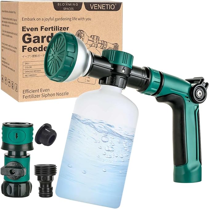 VENETIO 8-Dial Lawn & Garden Feeder Pro with Quick Connect Fittings and 16oz Bottle for Uniform Fertilizing & Watering Plants | Precision Liquid Fertilizer Sprayer | Hose Spray Nozzle for Dog Shampoo