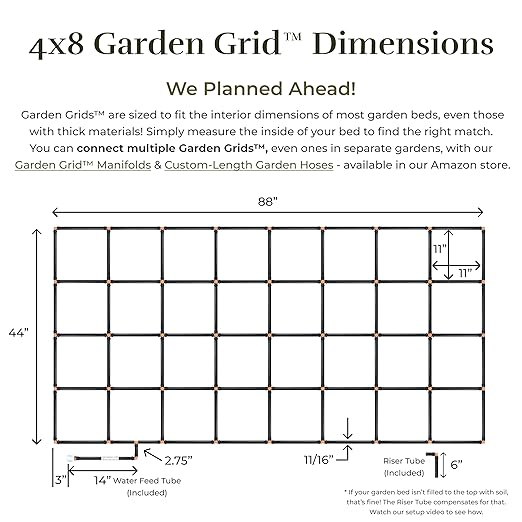 Garden Grid Watering System, 4x8 | Garden Irrigation System for Garden Beds | Pre-Assembled, Waters Every Plant, 2-Min Setup, USA-Made, Lasts 5–10x Longer Than Drip Irrigation | Standard, 44"x88"