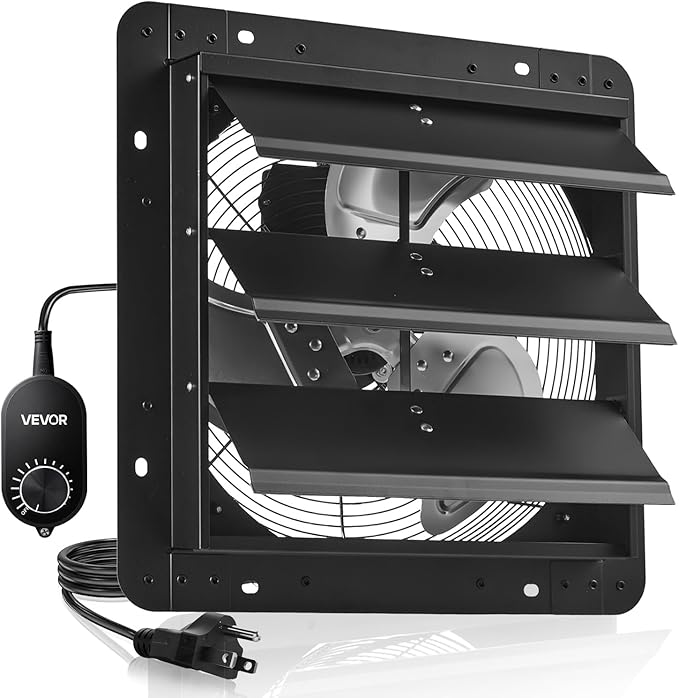 VEVOR 14'' Exhaust Fan, Wall Mounted Attic Fan with Variable Speed controller, 1400 CFM, Automatic Shutter, Ventilation and Cooling, Black