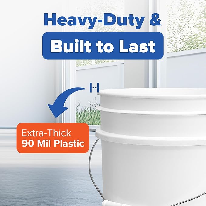ePackageSupply 5 Gallon Bucket - Food Grade Bucket, Metal Handle Grip, BPA-Free, Heavy-Duty 90 Mil HDPE Plastic Pail, Stackable Utility Container, Made in USA, Lid Not Included, White, 12 Packs