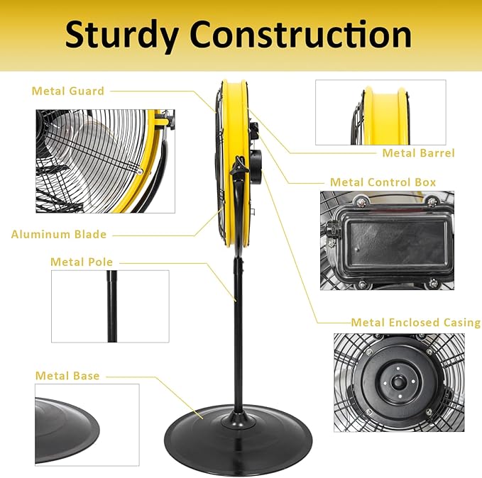HiCFM 4400 CFM 20 Inch Outdoor Misting Fan Pedestal Standing Base with IP44 Enclosed Motor, Detachable Mist Spray Kit, 9 FT Cord & GFCI Plug, 120 Degree Tilted Head, UL Outdoor Approved