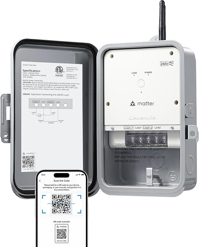 DEWENWILS Matter Smart Pool Pump Timer, 240V 3HP 40A, Metal Enclosure, Heavy Duty Timer Switch for Pool, Water Heater, Works with Apple HomeKit, Amazon Alexa, Google Home, SmartThings, ETL Listed
