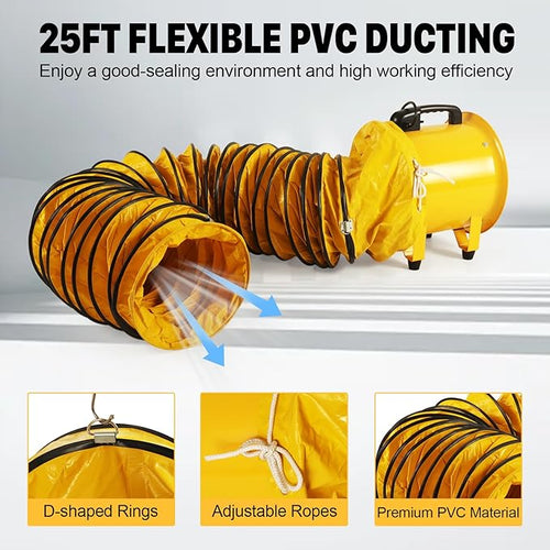 12 Inch Utility Blower Fan with 16 Ft Flexible Duct Hose, 2882 CFM High Velocity Industrial Ventilation Exhaust Fan, Portable Axial Ventilator with Ball Bearing Motor for Workshop, Basement, Job Site