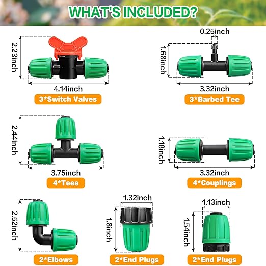 Gardrip 20 Pieces Drip Irrigation Fittings for 1/2 Inch Drip Tubing (1/2" ID x 0.65" OD)：1/2'' Irrigation Tubing Connectors Including Couplings Tees Elbows Valves Reducing Tee Plugs 3/4" Adapters