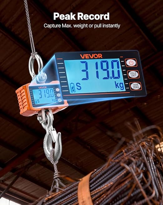 VEVOR Digital Crane Scale, 4400 lbs/2000 kg Max Capacity, Heavy Duty Industrial Hanging Scale with Cast Aluminum Case & LCD Display, 1 lbs Division & 3 Unit Switch, Remote Control for Garage Factory