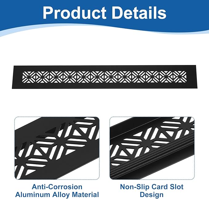 uxcell Aluminum Alloy Air Vents, 350 x 50mm / 13.8 x 2" Rectangle Louvered Ventilation Grille Cover with Mounting Screws for Door Cabinet Wardrobe, Matte Black