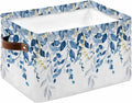 Blue Eucalyptus Storage Bins Cubes Waterproof Cloth Storage Basket, Watercolor Spring Weeping Botanical Foldable Storage Bags for Shelf Clothes Storages Organizers with Handles 15x11x9.5 in 1PCS