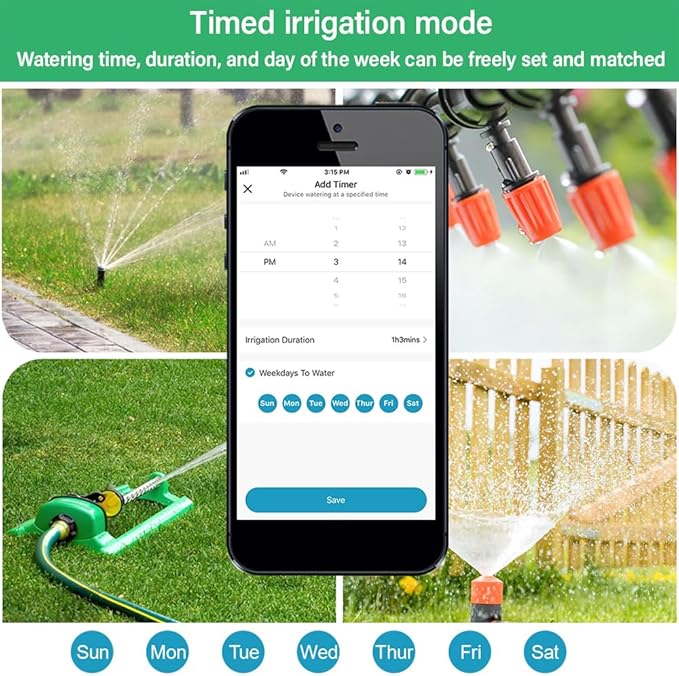 Tyenaza Sprinkler Timer, WiFi Smart Sprinkler Timer 1 Outlet Automatic Watering System Irrigation Timer with APP Control Rain Delay Programmable Water Timer for Garden Hose (EU Plug)