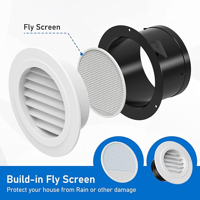 Hon&Guan 5 in Soffit Exhaust Vent, Round Air Vent Cover with Built-in a Fly Screen for Bathroom Office Home (ø125mm)