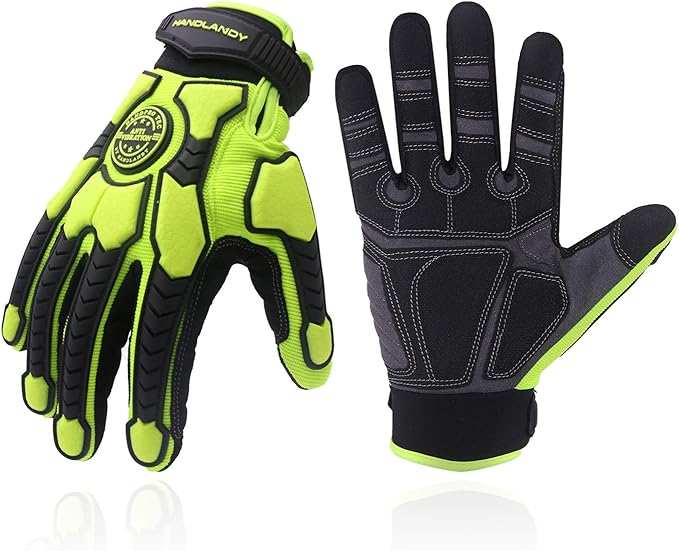 HANDLANDY HLDD Heavy Duty Work Gloves, TPR Protector Impact Gloves, Men Anti Vibration Mechanic Work Glove TouchScreen