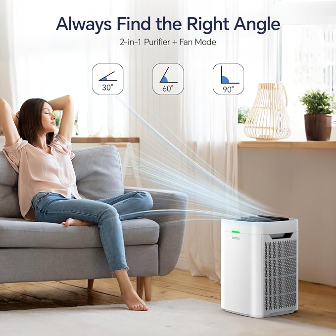 Lunino Air Purifiers for Home Large Room up to 2800 Ft², Double-Sided HEPA Air Purifier with Washable Pre-filter, Smart WiFi, PM 2.5 Air Quality Monitor, 3 Fan Modo, for Pets Hair, Dust, Pollen, Smoke