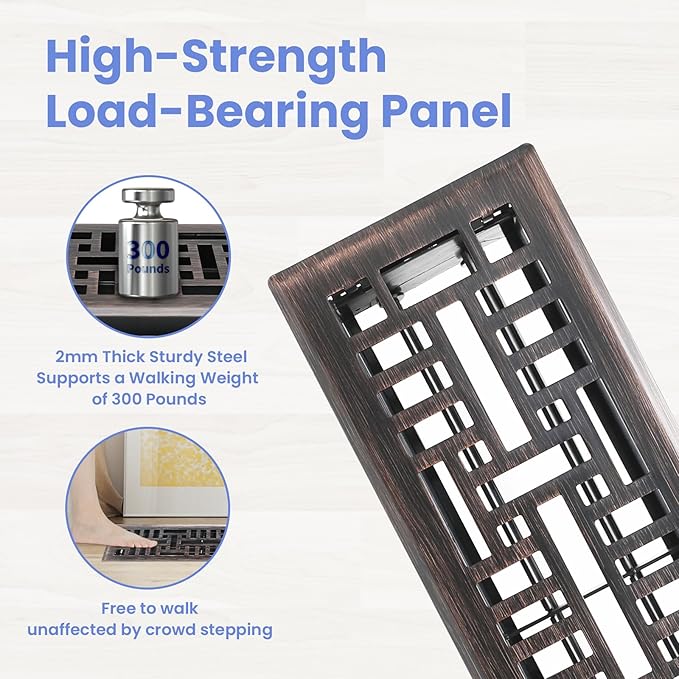 Howeall 4x14 Inches Heavy Duty Walkable Floor Register Easy Adjust Air Supply Lever Floor Vents - Seattle Design - Vent Cover for Home Floor - Oil Rubbed Bronze