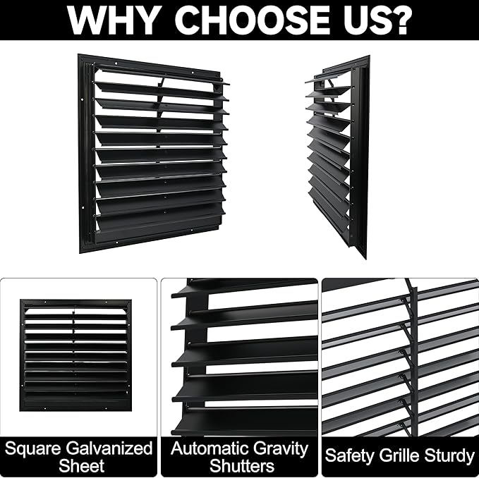 20 Inch Automatic Exhaust Shutter Louver Vent, 2Pcs Aluminum Gravity Shutters Louver for Windows Outside, Home Attics, Greenhouse Vent
