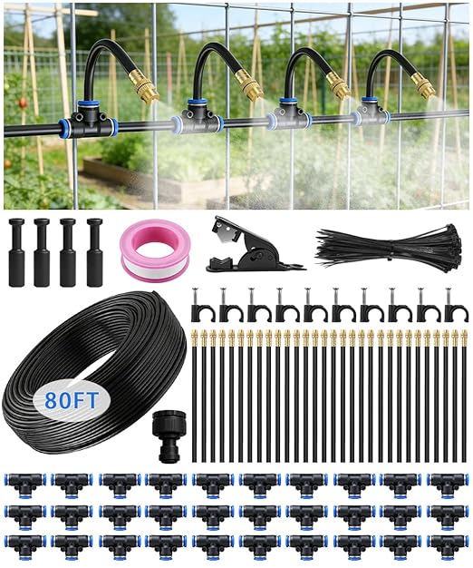 80FT Easy-Snap Garden Irrigation System for Raised Beds & Greenhouses, Upgraded 8mm (5/16") High-Flow PE Tubing with 30 Bendable 360° Copper Nozzles, Quick-Connect Plant Watering Kit (Not 1/4" Tube)