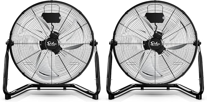 Simple Deluxe 20 Inch 3-Speed High Velocity Heavy Duty Metal Industrial Floor Fan for Warehouse, Workshop, Factory and Basement, Black, 2 Pack