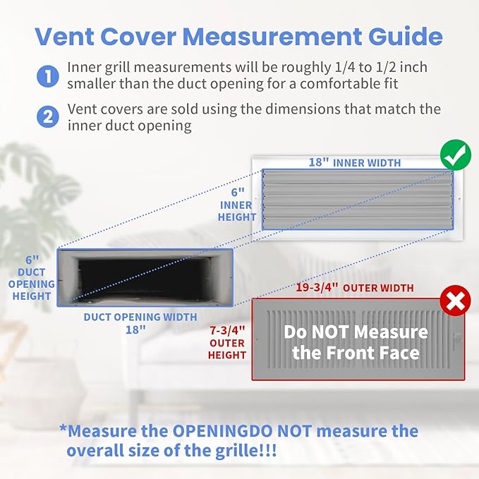 18 x 6 Inch [Duct Opening] Air Vent Covers for Wall or Ceiling - High Airflow 2 Way Steel Ventilation - Adjustable Wall/Ceiling Register, 19-3/4 Inch x 7-3/4 Inch [Overall Dimensions]