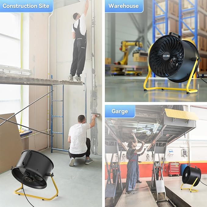 CCGIRU 16" High Velocity Floor Fan, 3000 CFM 3-Speed Industrial Shop Fan with Wall-Mounting System,Heavy Duty Metal Fan for Workshop, Garage and Warehouse - UL Safety Listed